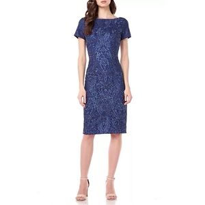 JS Collections Embroidered Sheath Dress Blue  Short Sleeve Size 10